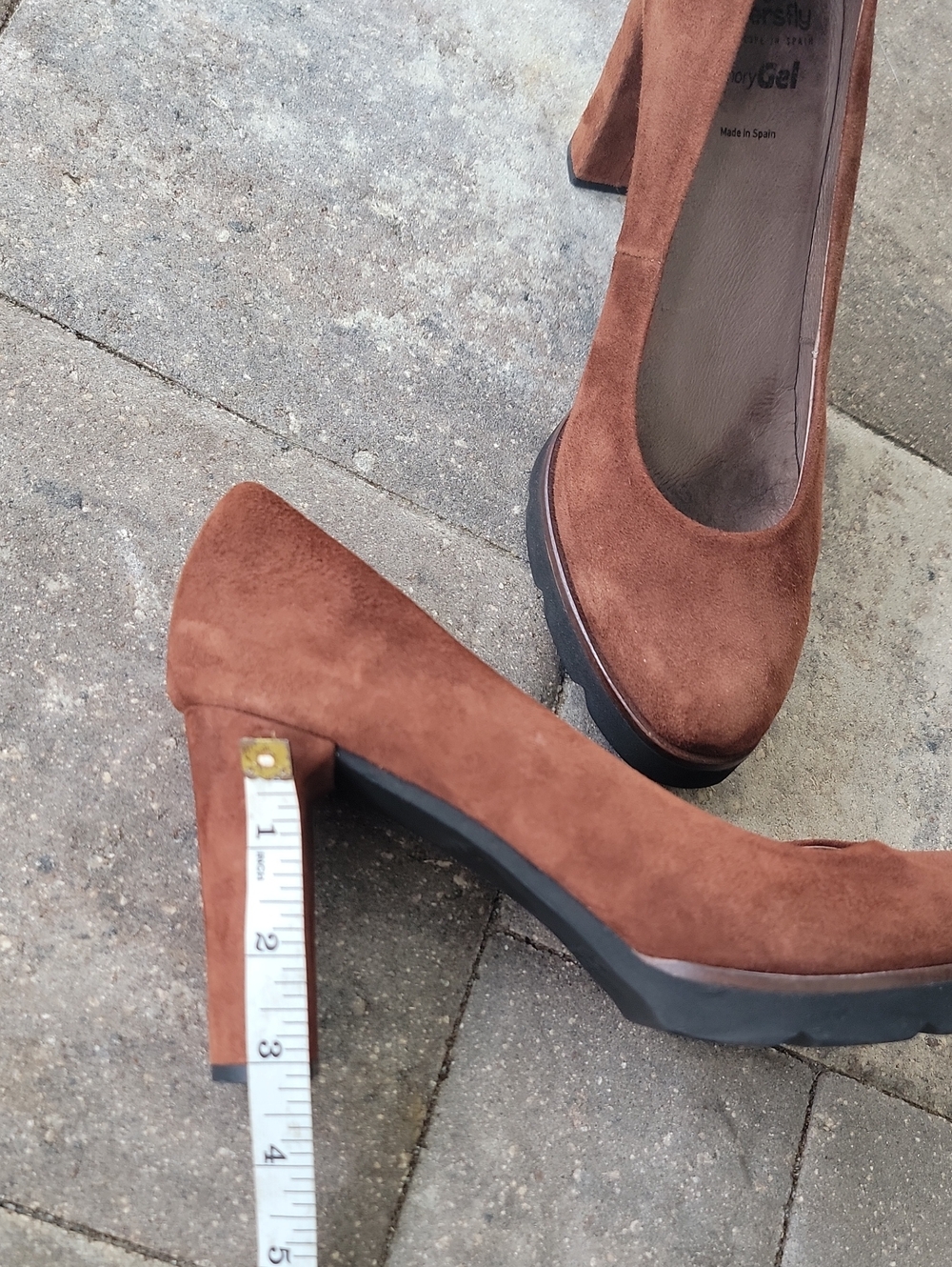 Wonders Brown Suede Block Heel Platform Pumps Memory Gel Cushioned Insoles Sz 39 - Picture 13 of 14